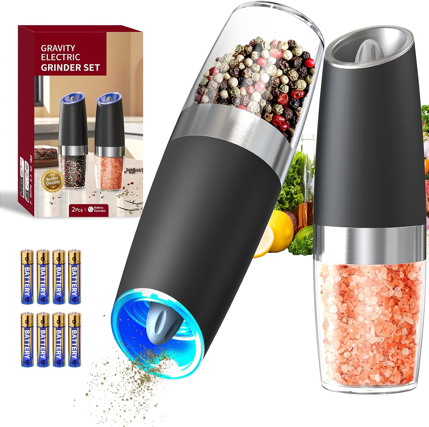 CIRCLE JOY gravity electric salt and pepper grinder set with blue light
